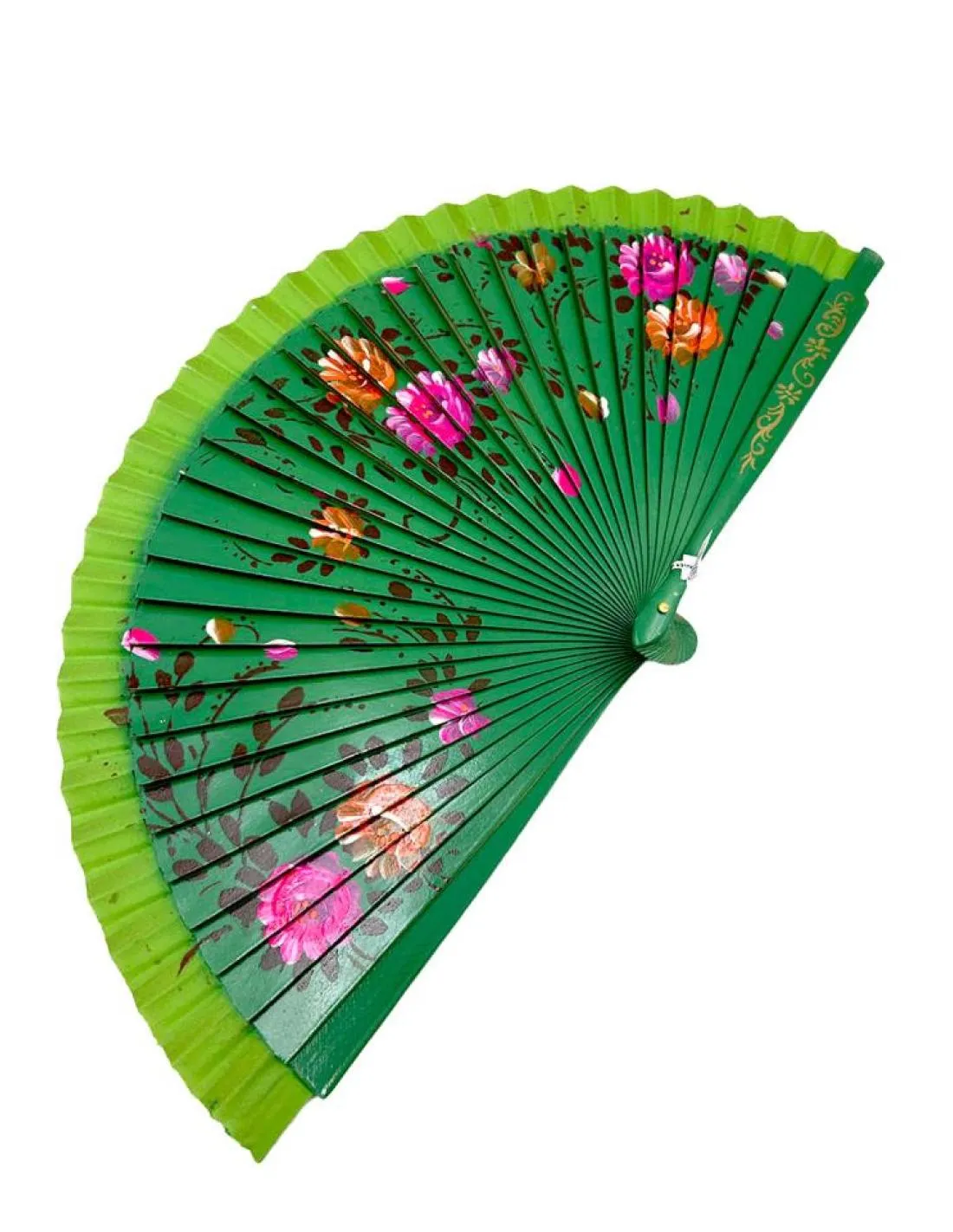 ABANICOS MUJER VERDES CON FLORES BONITAS A AMBOS LADOS