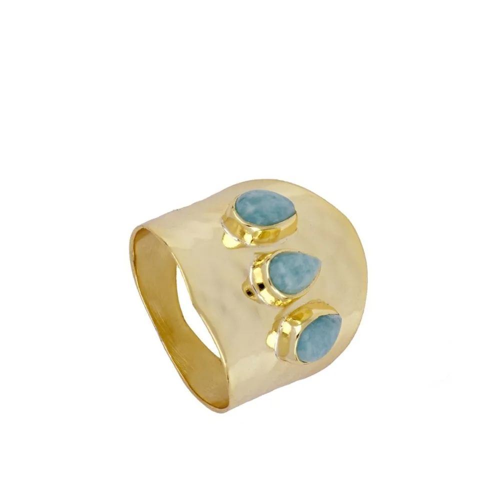 Anillo Jades Gota Amazonita Oro