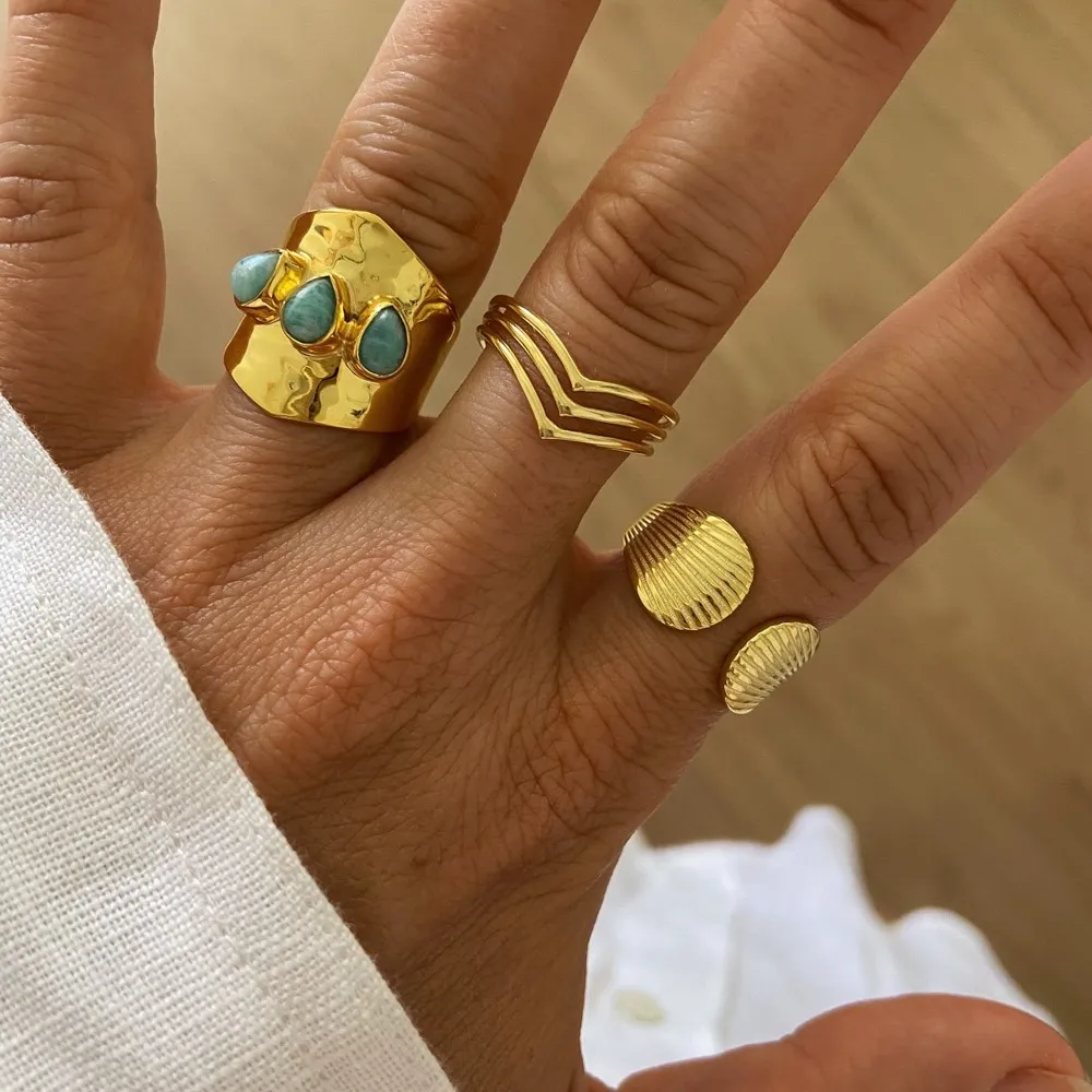 Anillo Jades Gota Amazonita Oro