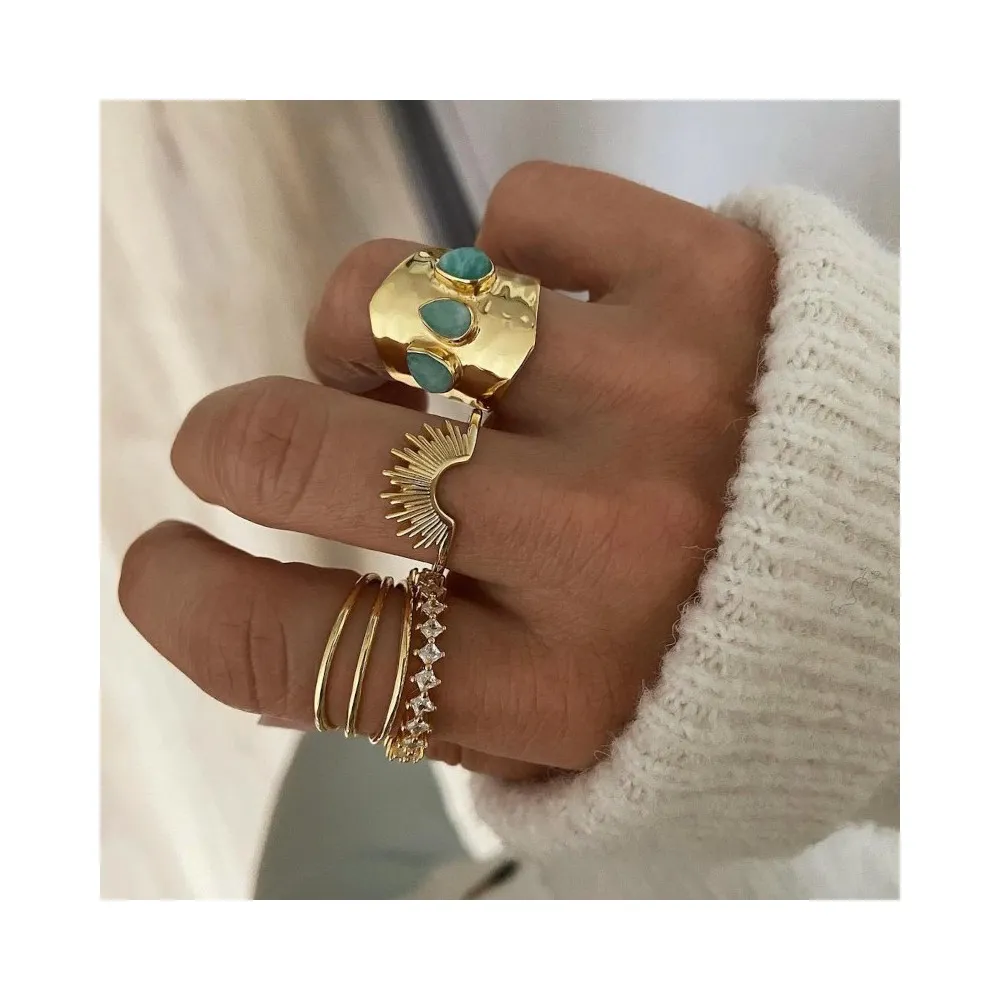 Anillo Jades Gota Amazonita Oro