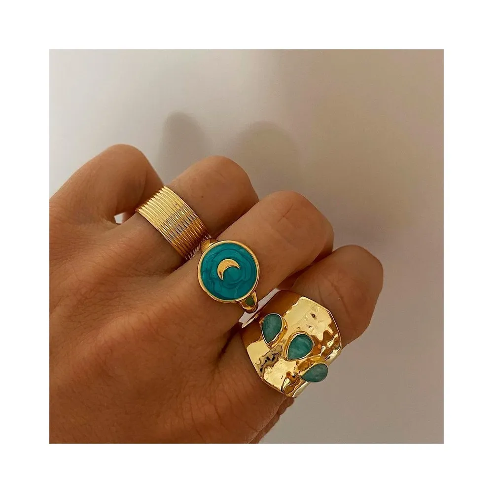 Anillo Jades Gota Amazonita Oro