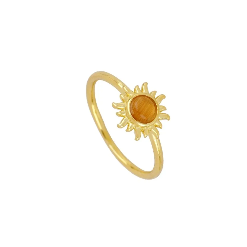 Anillo Sol Inca Ópalo Naranja Oro