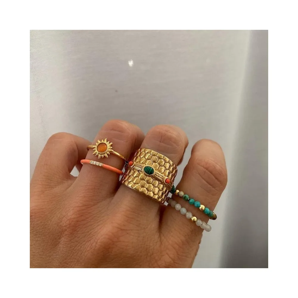 Anillo Sol Inca Ópalo Naranja Oro