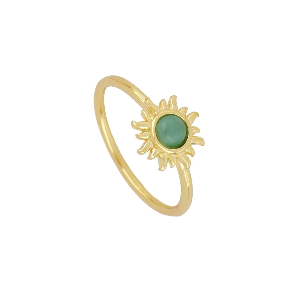 Anillo Sol Inca Ópalo Verde Oro