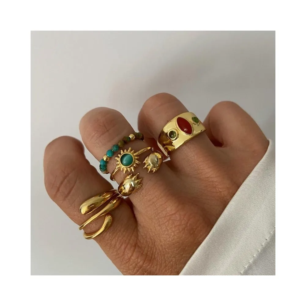 Anillo Sol Inca Ópalo Verde Oro