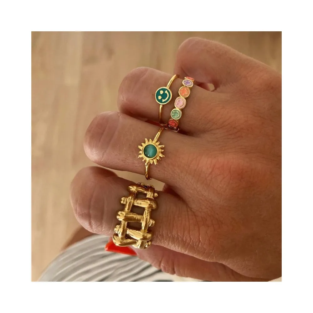 Anillo Sol Inca Ópalo Verde Oro