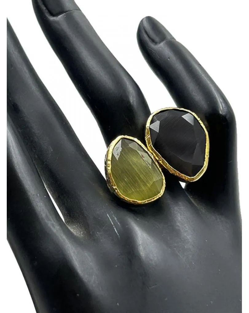 ANILLOS DORADOS CON PIEDRAS NATURALES DOS TONOS PARA MUJER