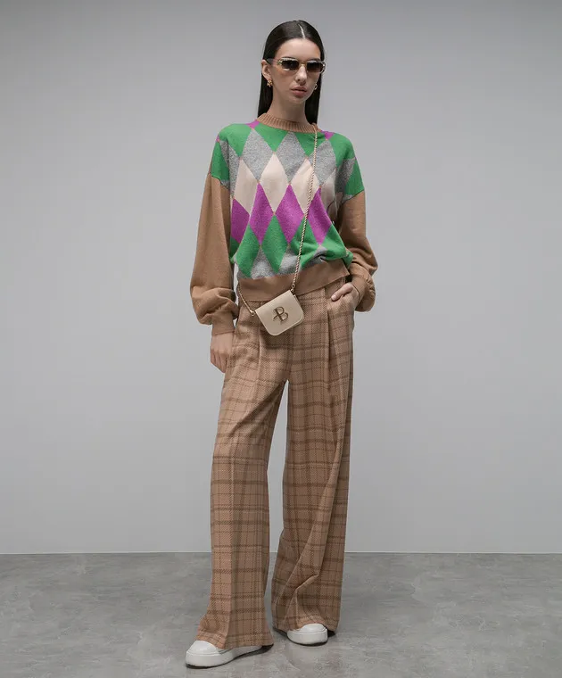Ballantyne Beige sweater made of cashmere in a geometric pattern