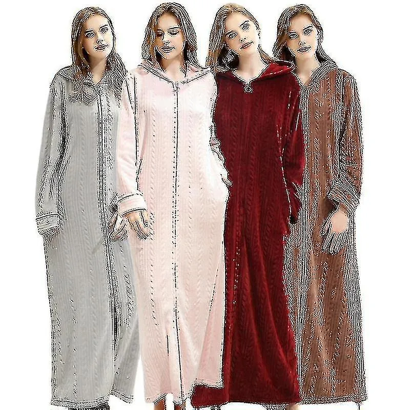BATA CON CAPUCHA PARA DAMAS BATA DE BAñO CáLIDO SUAVE VELLóN PARA MUJER CON CREMALLERA BATAS LARGASMXBC