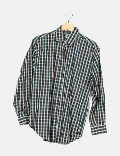 Benetton Camisa verde estampado cuadros