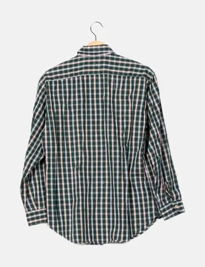 Benetton Camisa verde estampado cuadros