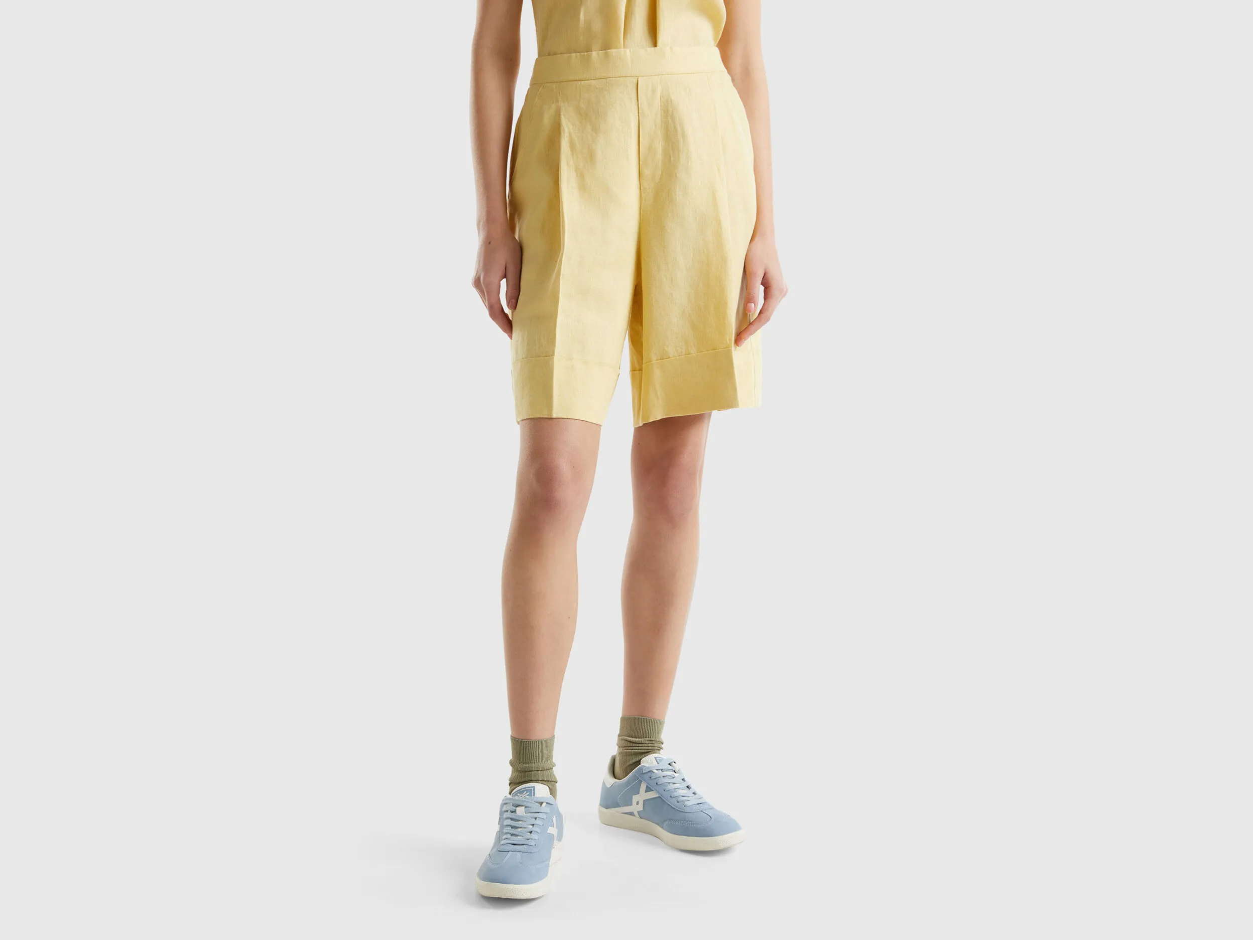 Bermudas de 100 % lino con vuelta