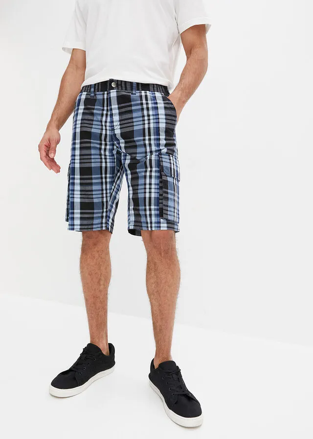 Bermudas de estilo cargo con corte cómodo y regular Azul de cuadros