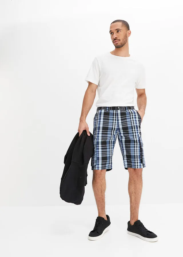 Bermudas de estilo cargo con corte cómodo y regular Azul de cuadros
