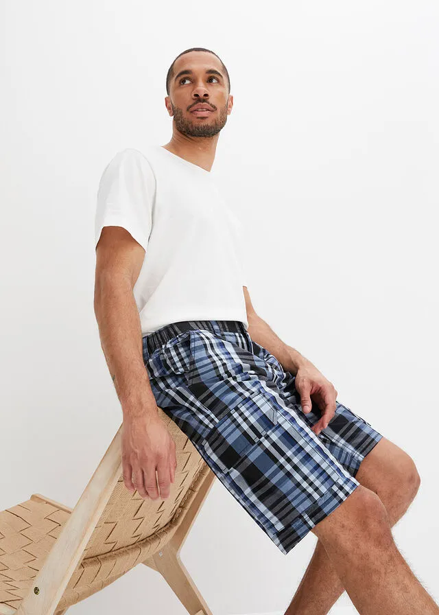 Bermudas de estilo cargo con corte cómodo y regular Azul de cuadros