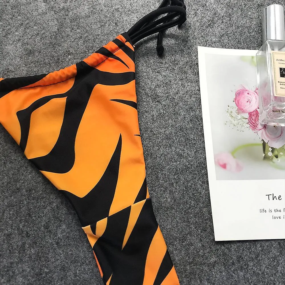 Bikini de dos piezas para mujer, sexy traje de baño de tres puntos sin espalda con estampado de llamas para esposa, novia, naran