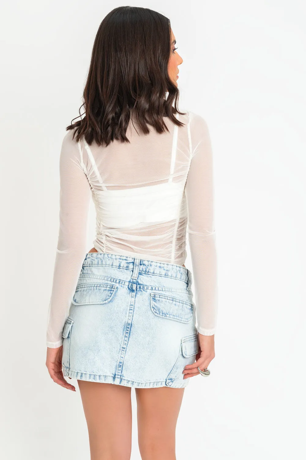 Body de mesh con plisados cuello alto