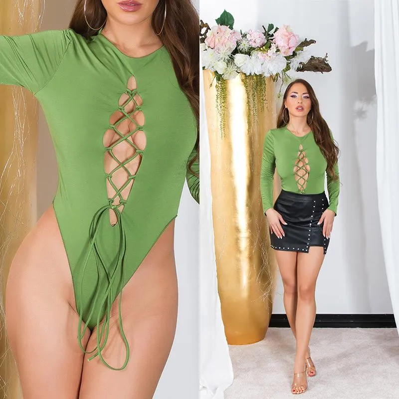 Body manga larga con corte verde