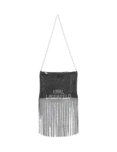 Bolso de hombro negro y plateado con flecos