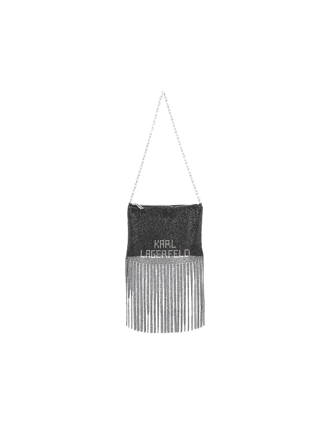 Bolso de hombro negro y plateado con flecos