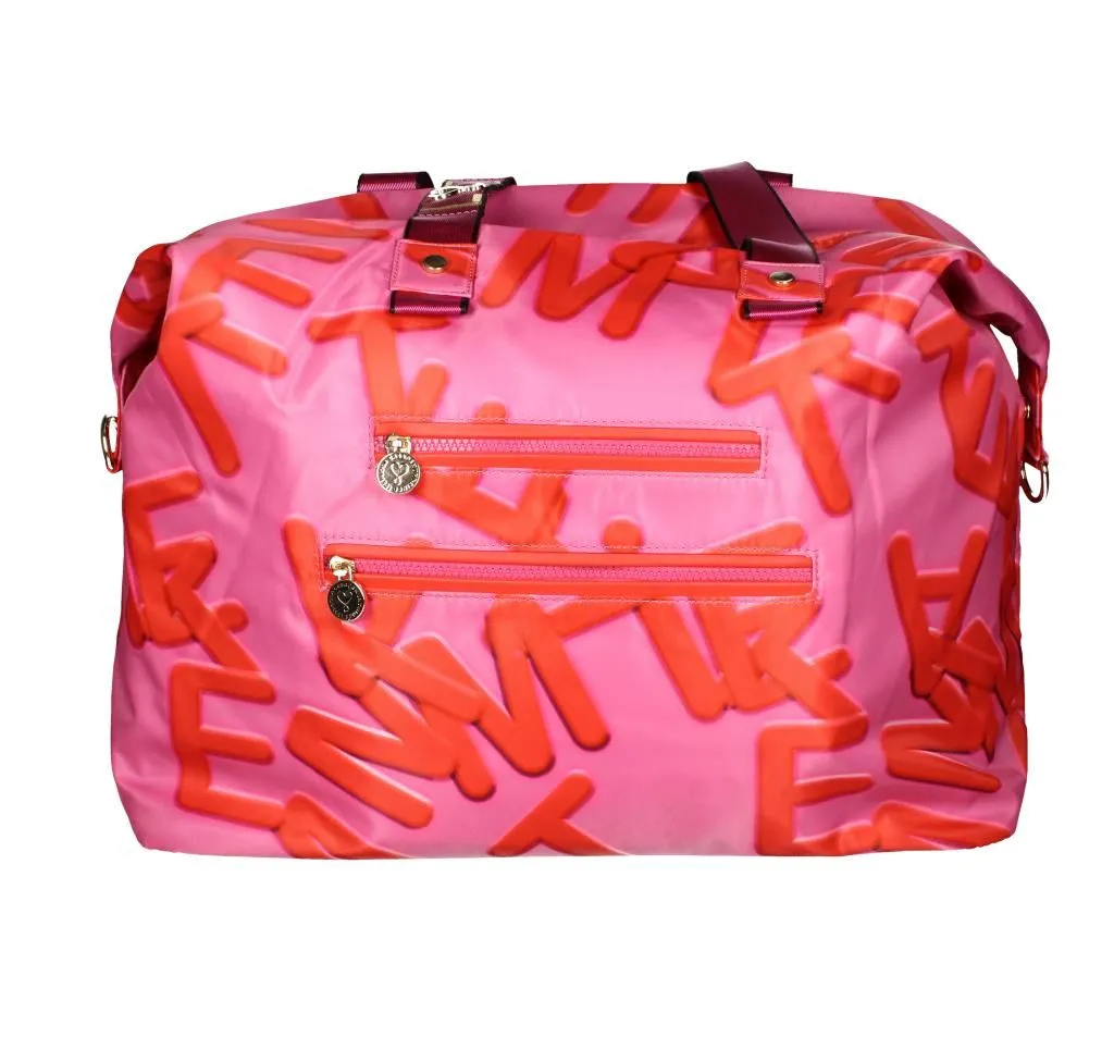 Bolso Xl Tejido Fuxia/coral Print Letras