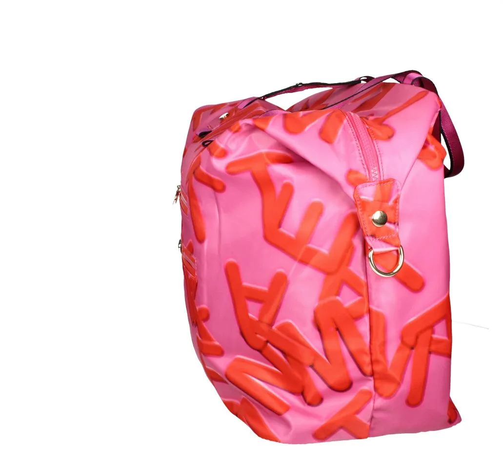 Bolso Xl Tejido Fuxia/coral Print Letras