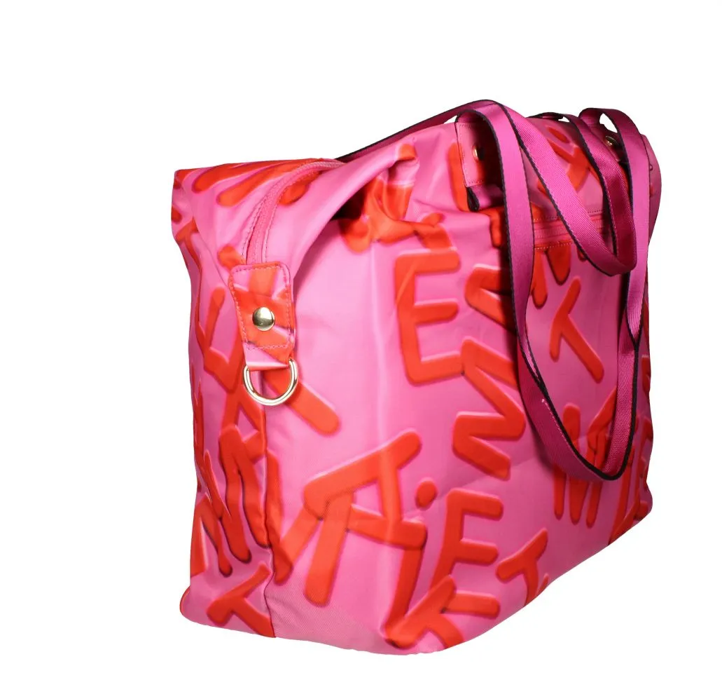 Bolso Xl Tejido Fuxia/coral Print Letras