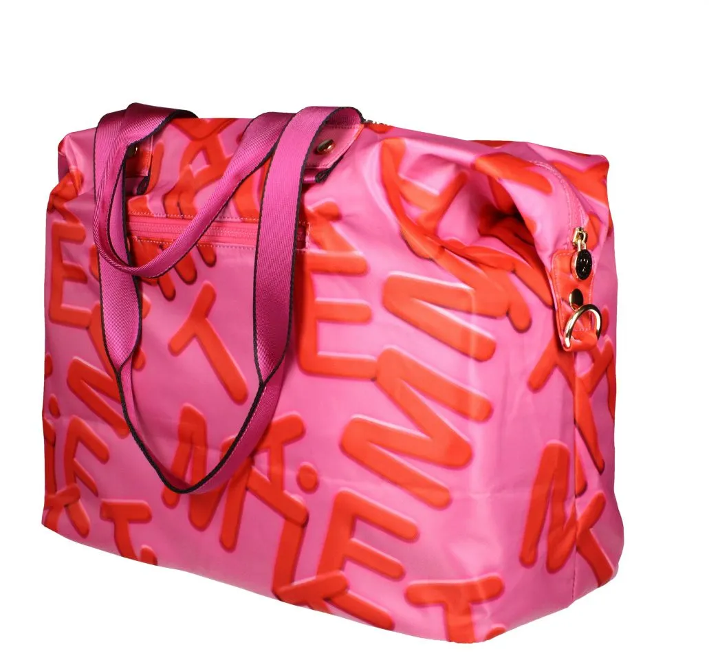 Bolso Xl Tejido Fuxia/coral Print Letras