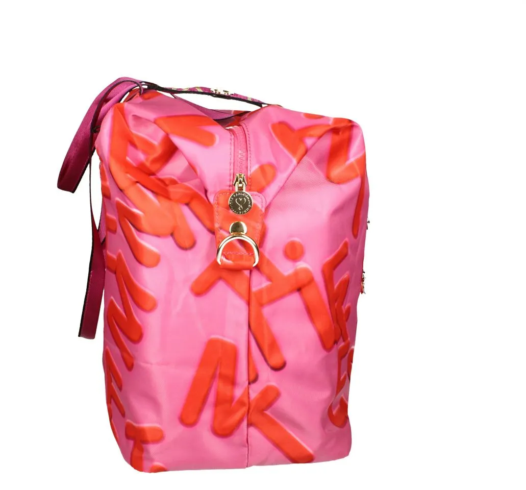 Bolso Xl Tejido Fuxia/coral Print Letras
