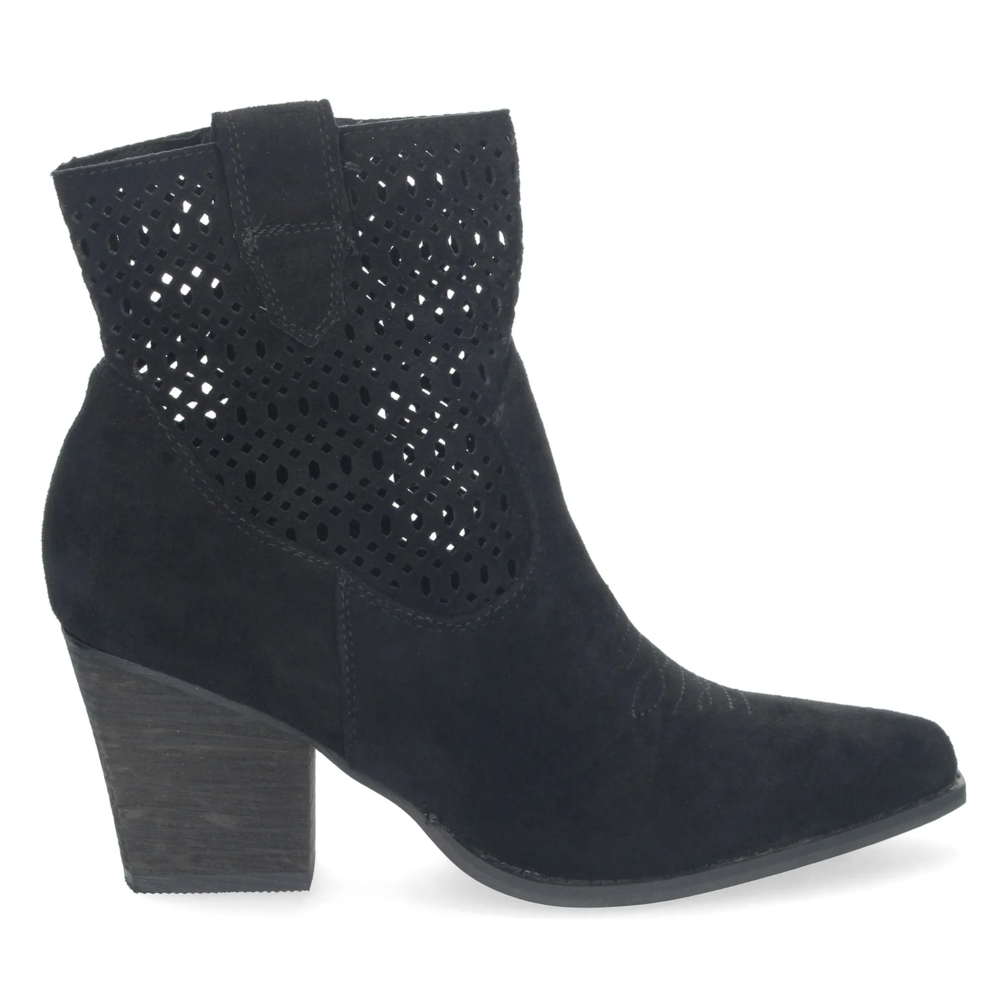 Botines cowboy tacon cuadrado con calados mujer color negro