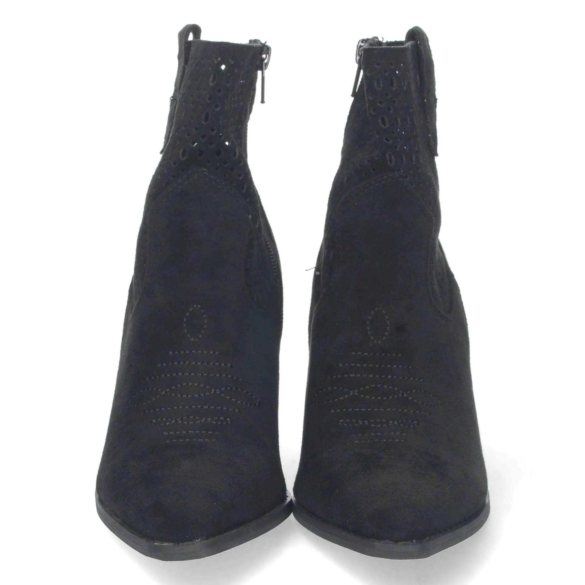 Botines cowboy tacon cuadrado con calados mujer color negro