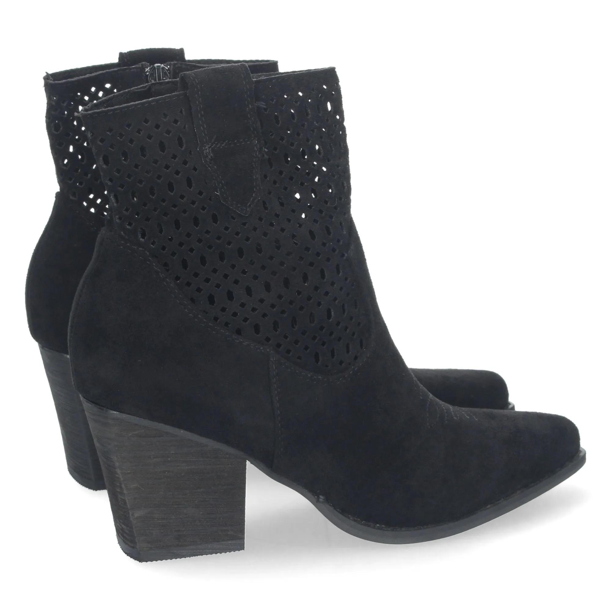 Botines cowboy tacon cuadrado con calados mujer color negro