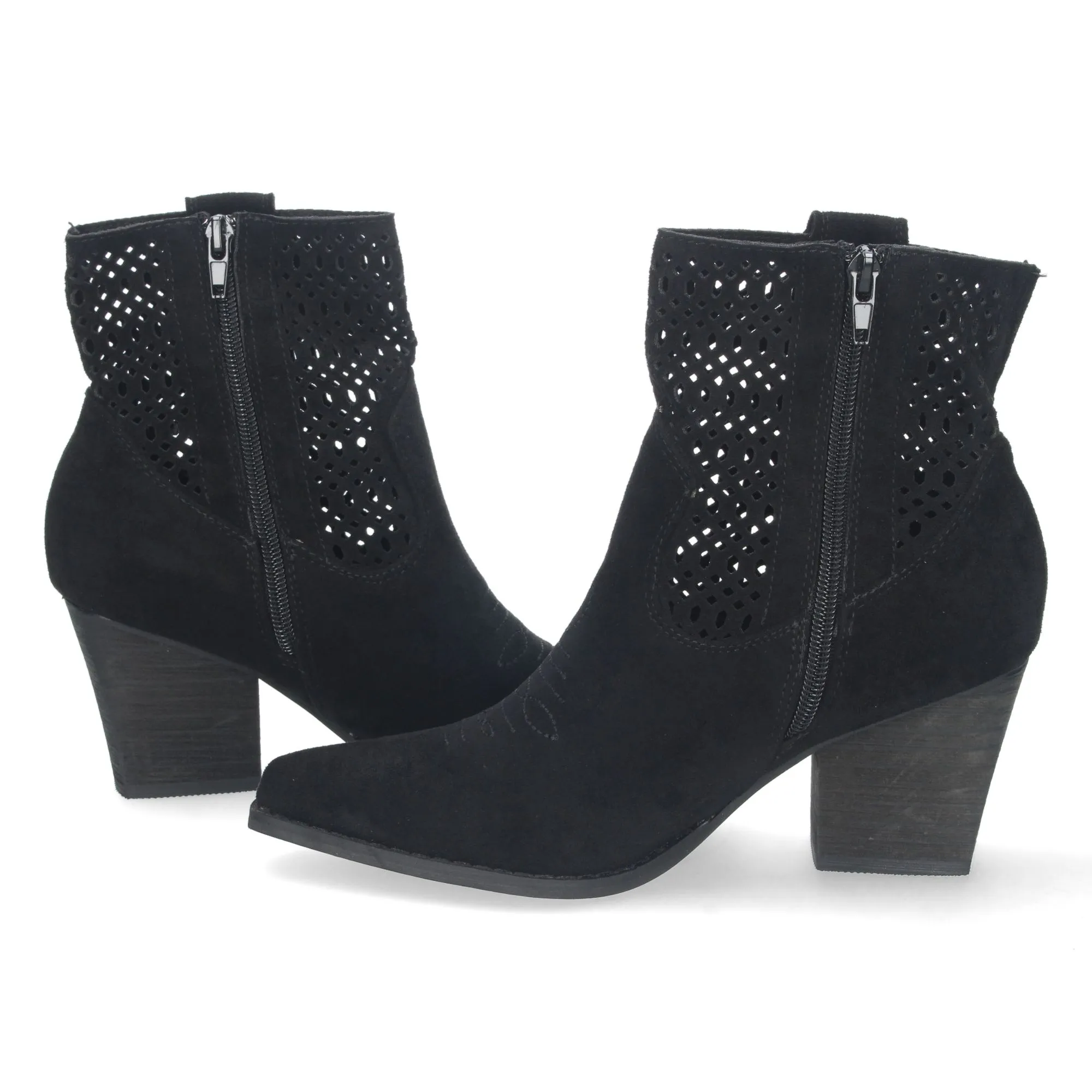 Botines cowboy tacon cuadrado con calados mujer color negro