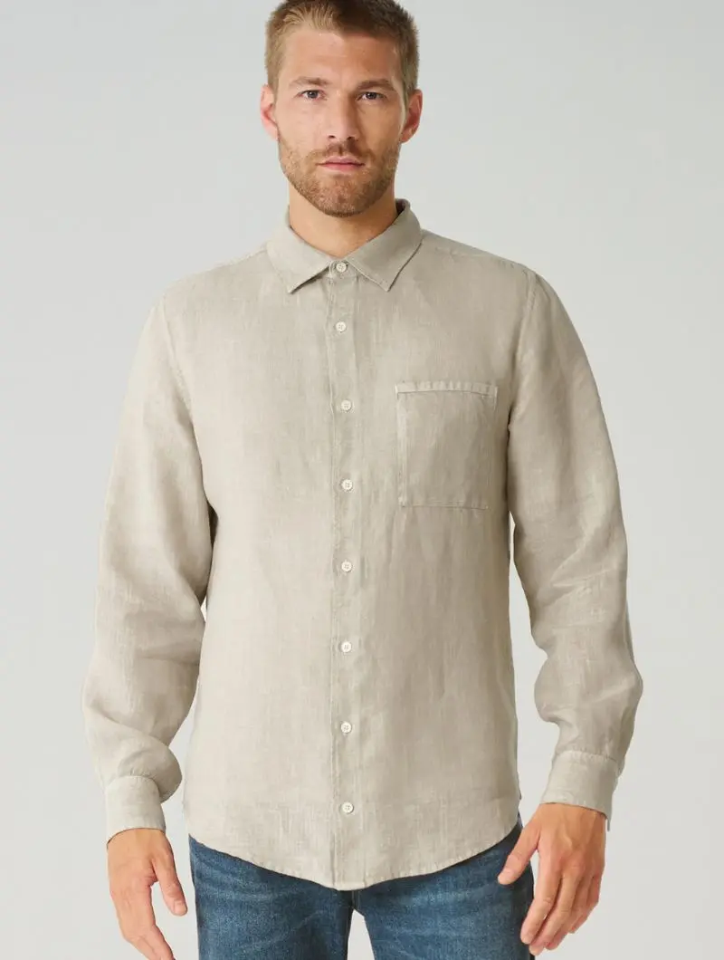 Camisa cuello italiano hombre de 100% cáñamo