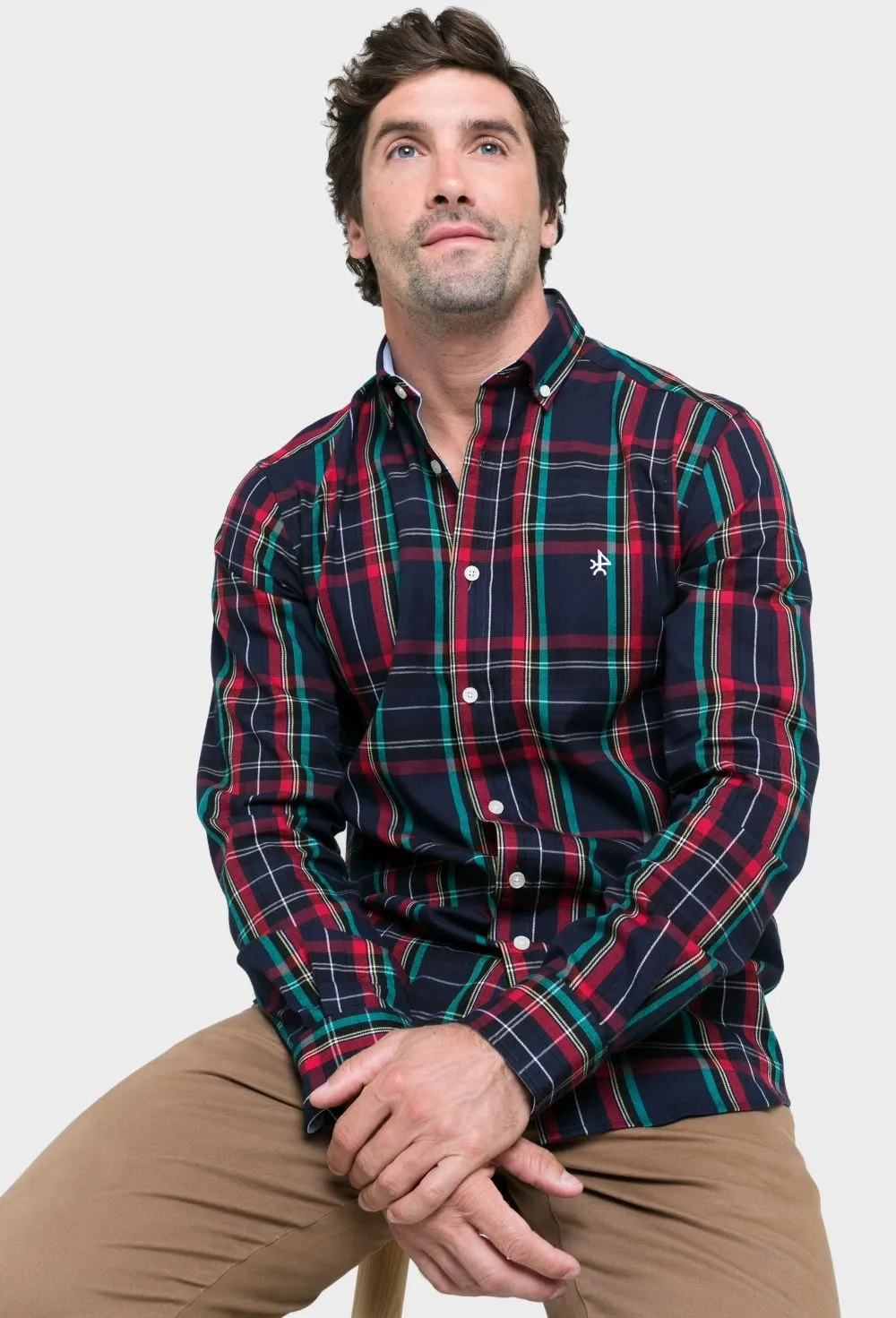 Camisa estilo tartán azul marino