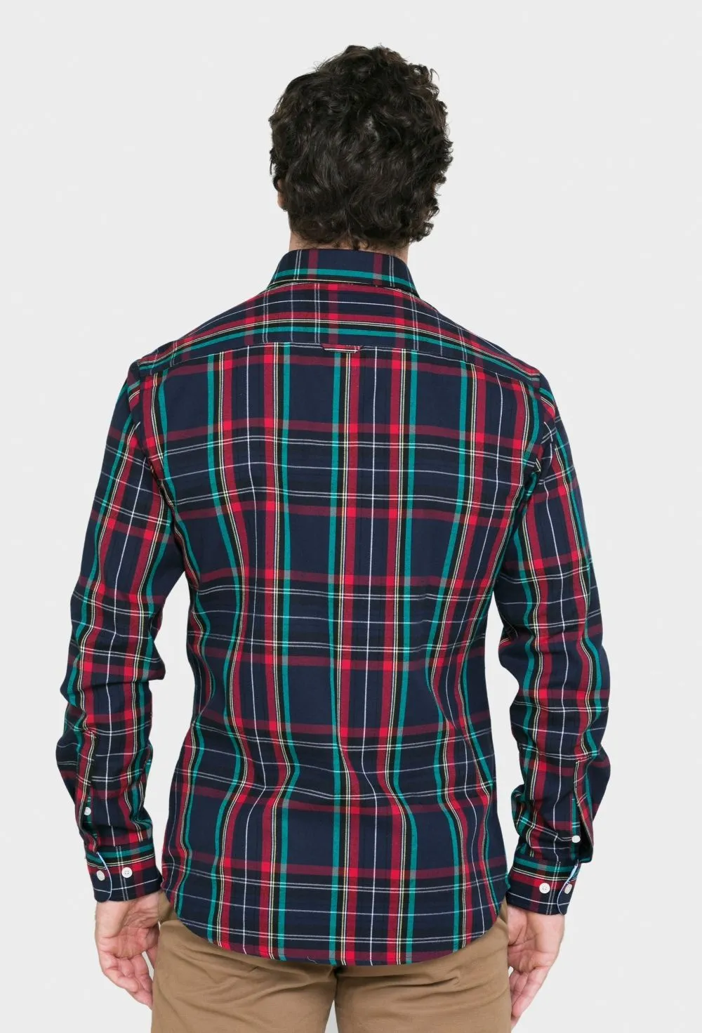 Camisa estilo tartán azul marino