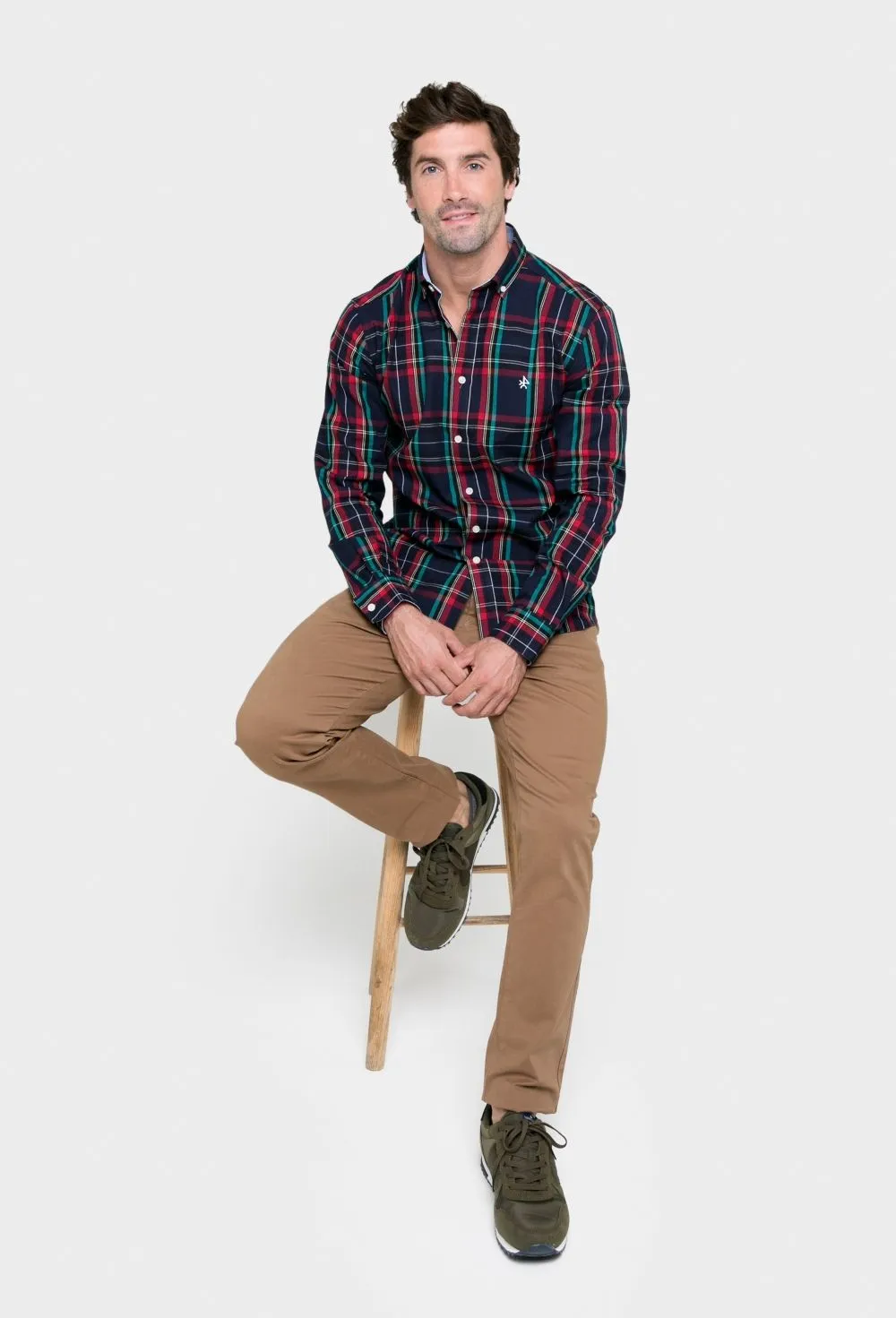 Camisa estilo tartán azul marino