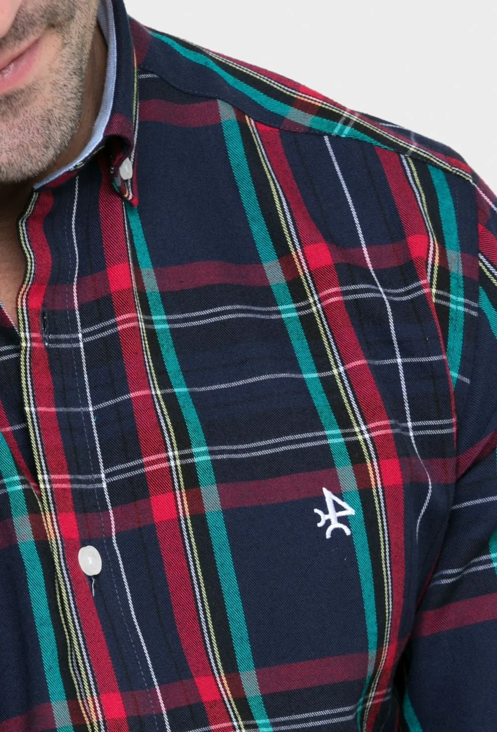 Camisa estilo tartán azul marino