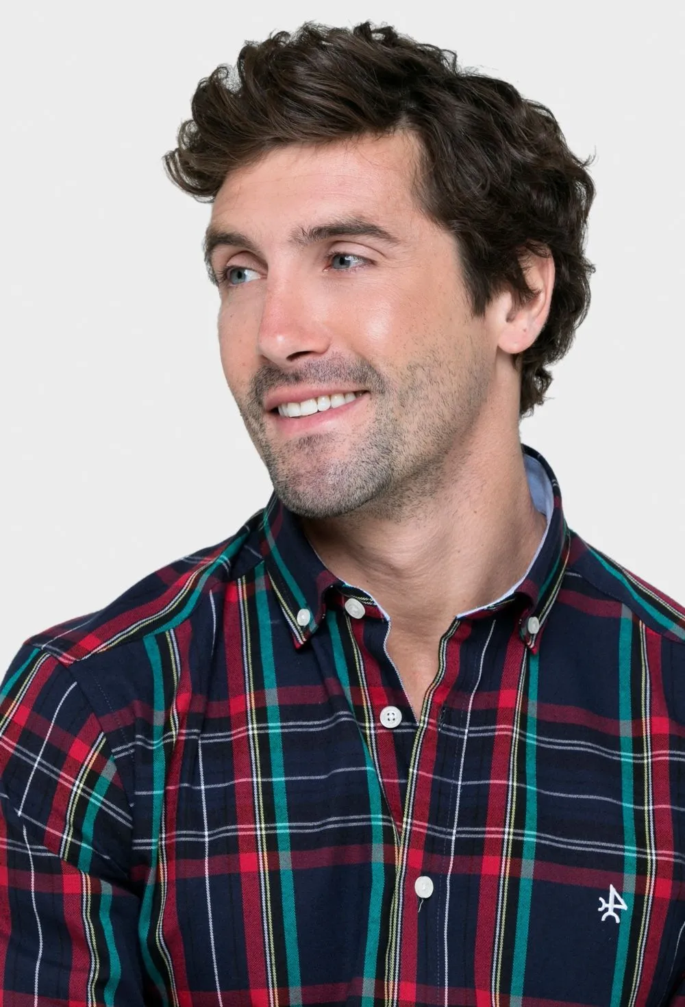 Camisa estilo tartán azul marino