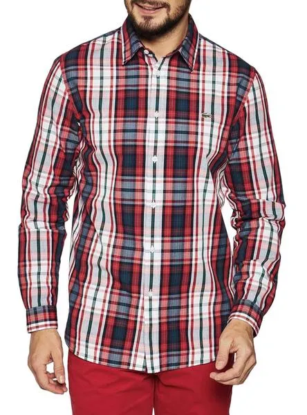 camisa lacoste cuadros rojo para hombre