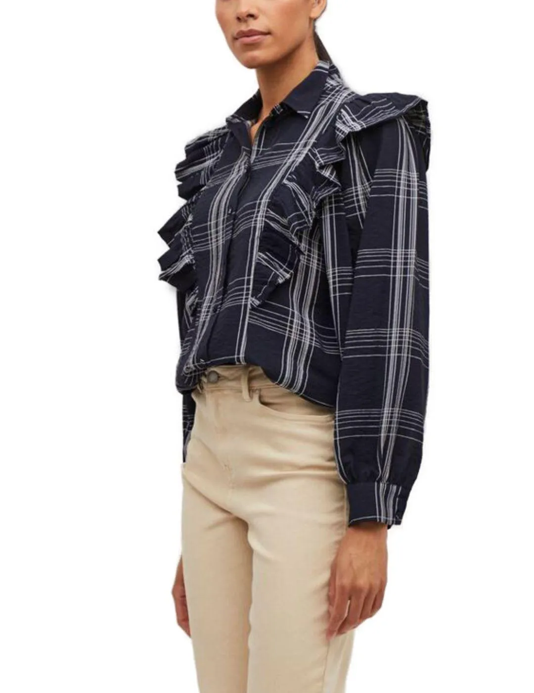 CAMISA VILA VIBOBBY CON VOLANTES PARA MUJERA