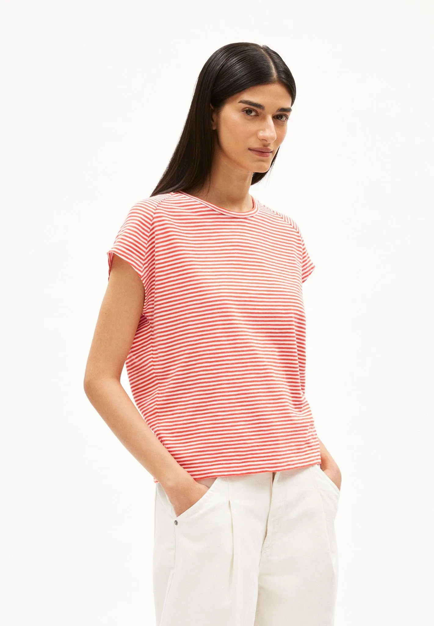 Camiseta Armedangels Oneliaa Lovely Stripes Poppy Red