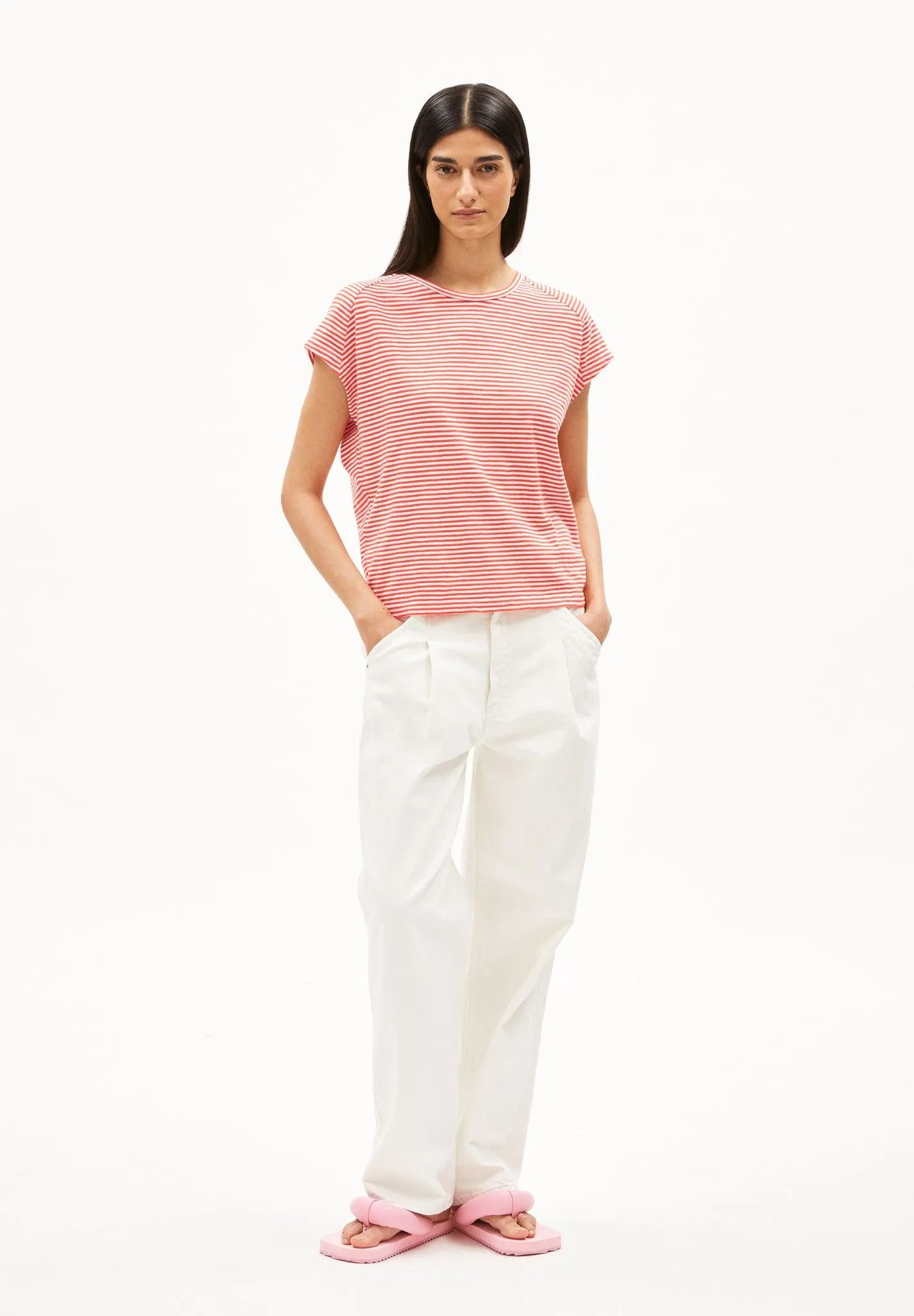 Camiseta Armedangels Oneliaa Lovely Stripes Poppy Red