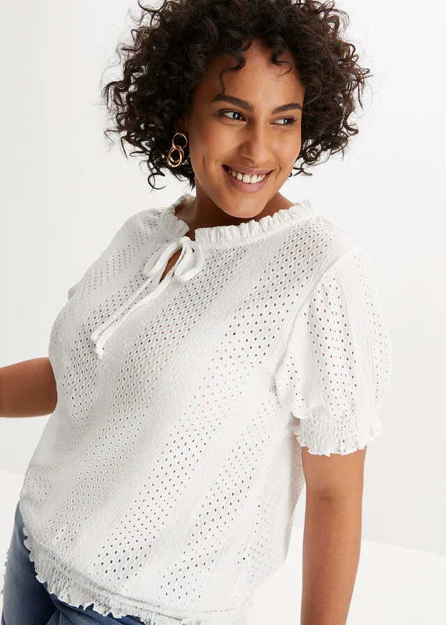 Camiseta con bordado calado Blanco