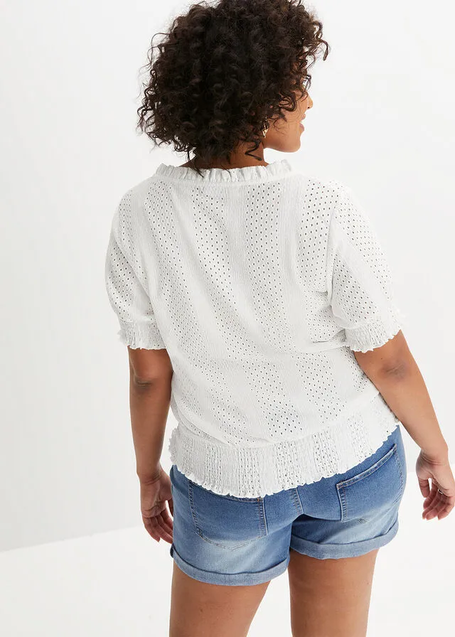 Camiseta con bordado calado Blanco