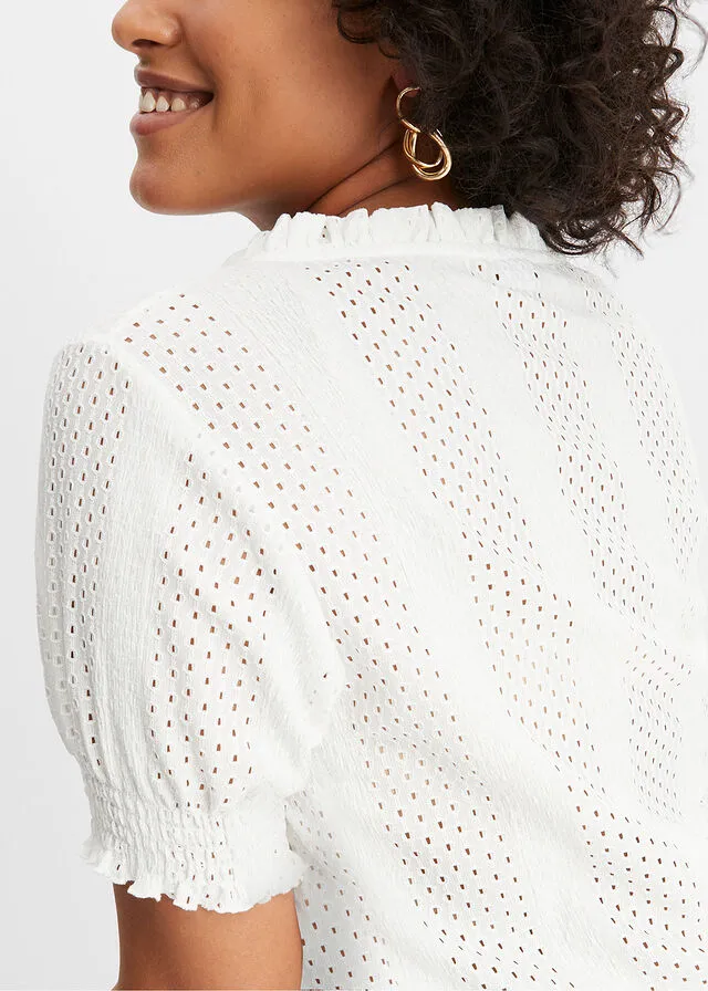 Camiseta con bordado calado Blanco