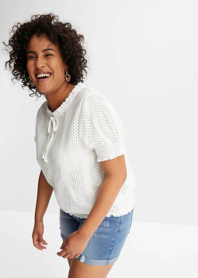 Camiseta con bordado calado Blanco