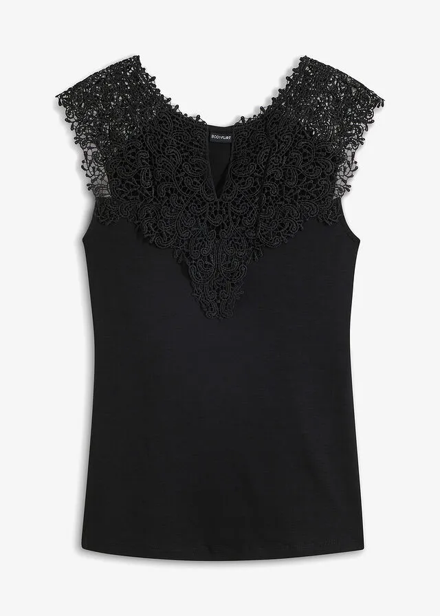 Camiseta con encaje Negro