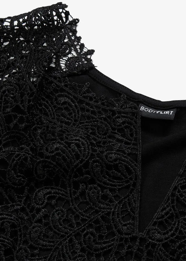 Camiseta con encaje Negro