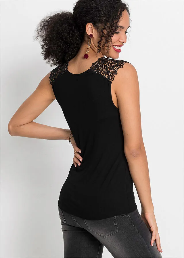 Camiseta con encaje Negro
